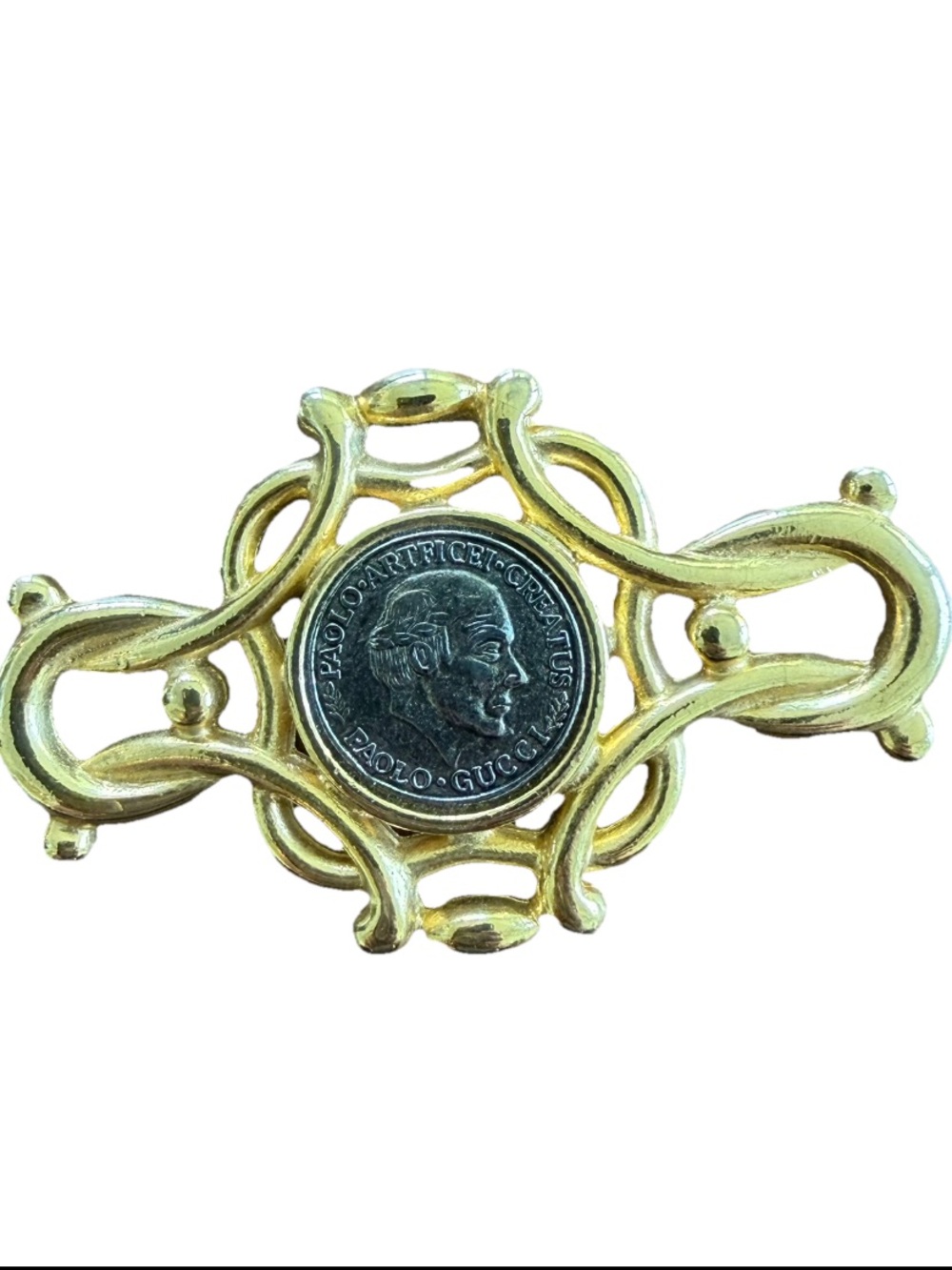 Rare Paolo GUCCI designer vintage 1980’s gold coin brooch pin